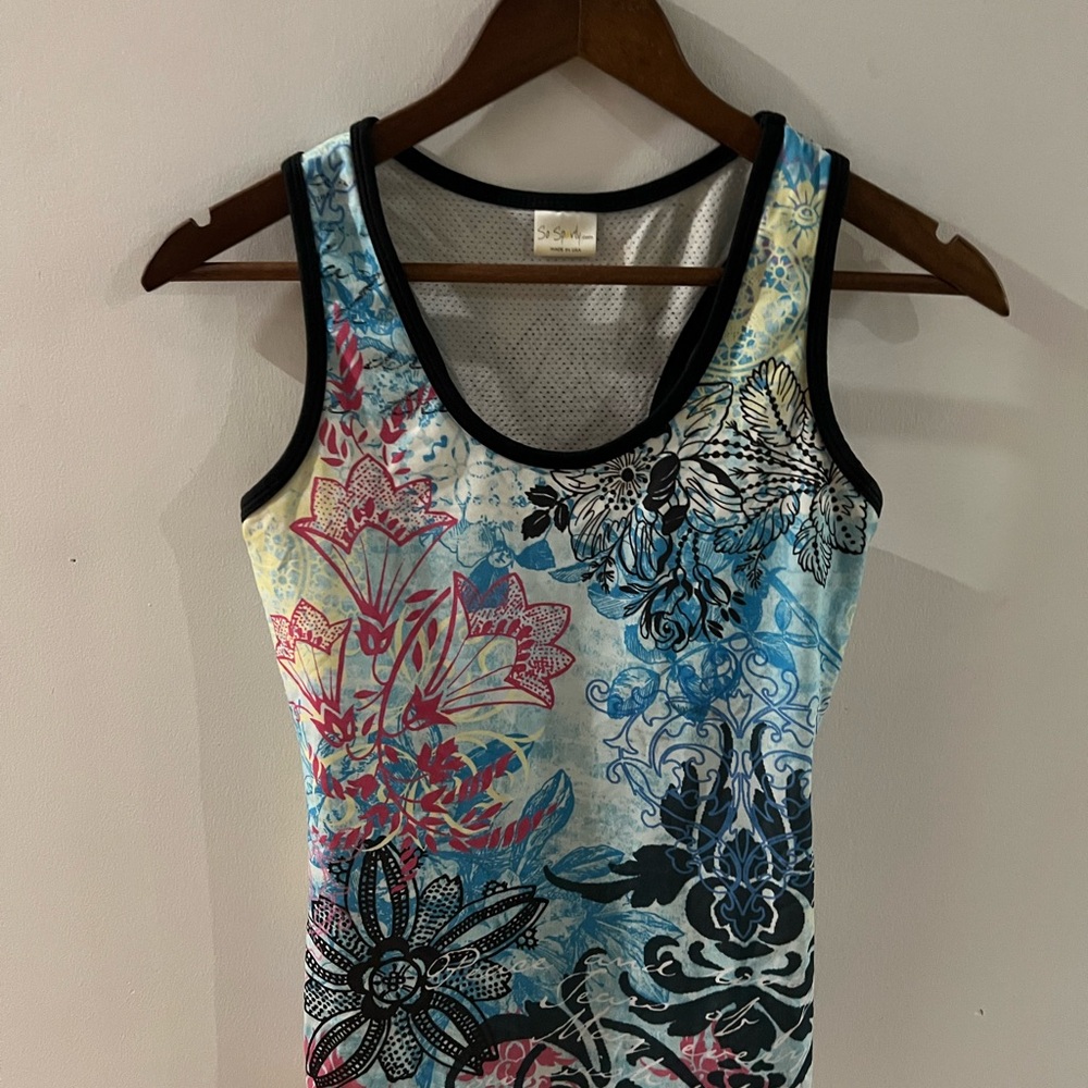 Vibrant Floral Tank Top - Blue and Pink